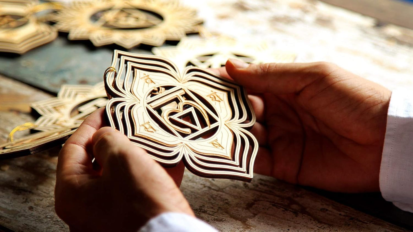 5.31" 7 Chakra Wooden Wall Art, Sacred Geometry Wall Hanging Decor, Yoga Wall Art, Laser Cut Artwork, Wall Sculpture Symbol, Gift, Car Hanger