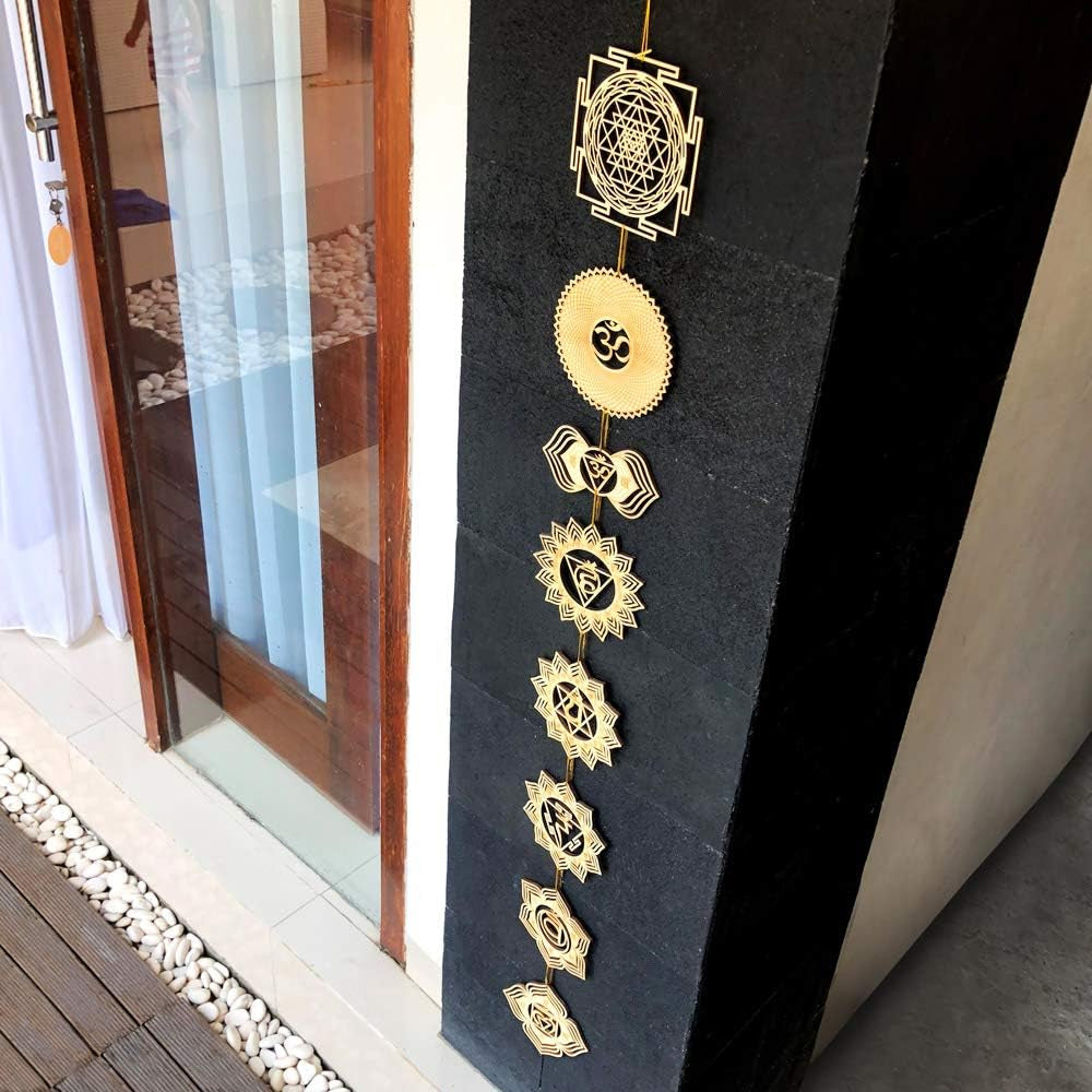 5.31" 7 Chakra Wooden Wall Art, Sacred Geometry Wall Hanging Decor, Yoga Wall Art, Laser Cut Artwork, Wall Sculpture Symbol, Gift, Car Hanger