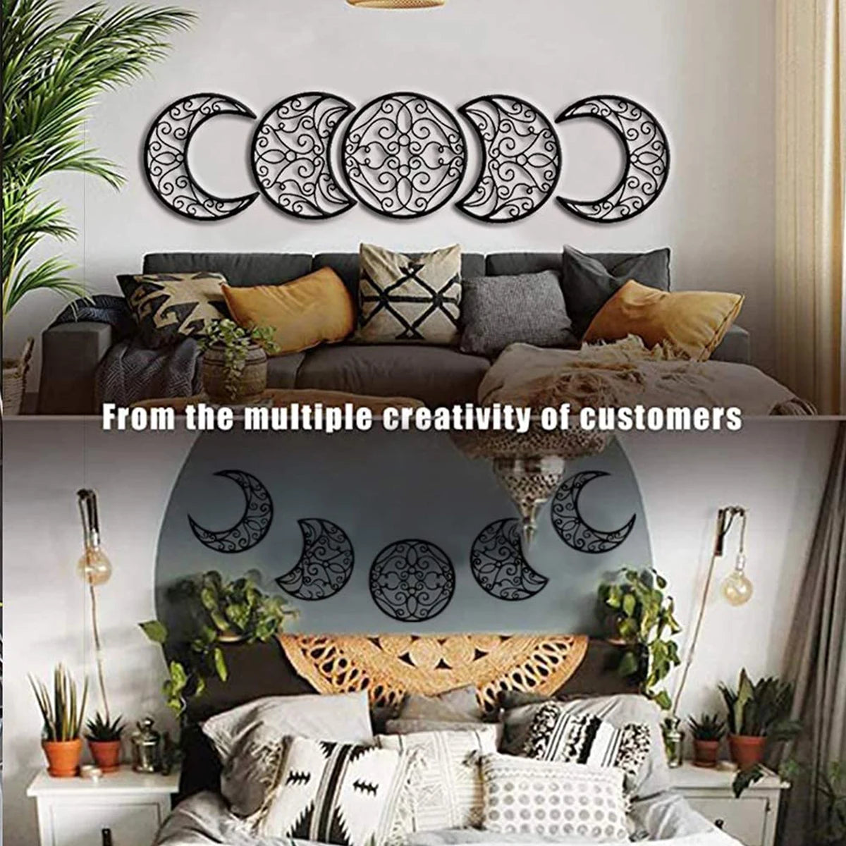 5Pcs Black Moon Decoration Wall Hanging 3D Moon Phase Spiritual Bedroom Wall Decor Nordic Bohemian Style Christmas Home Decor