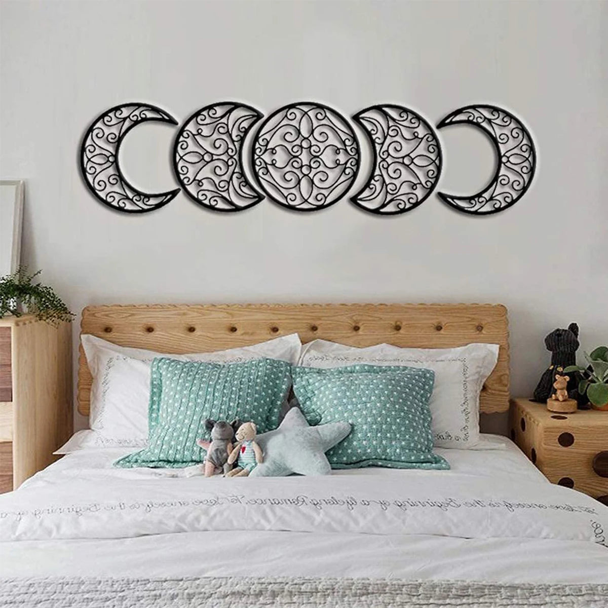 5Pcs Black Moon Decoration Wall Hanging 3D Moon Phase Spiritual Bedroom Wall Decor Nordic Bohemian Style Christmas Home Decor