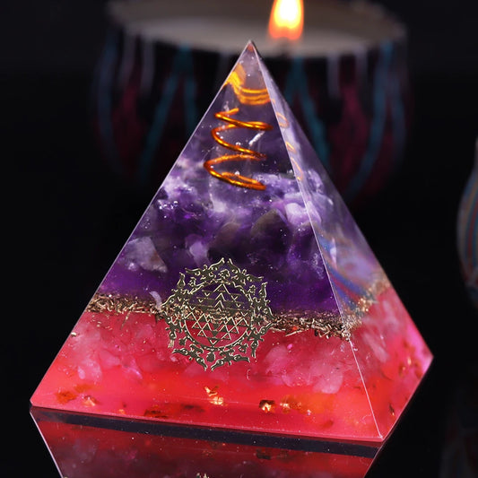 Amethyst Orgone Energy Pyramid with Crystal Point Orgonite Rose Quartz Pyramid Positive Reiki Healing Meditation Pyramid