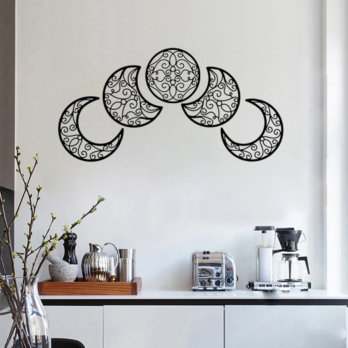 5Pcs Black Moon Decoration Wall Hanging 3D Moon Phase Spiritual Bedroom Wall Decor Nordic Bohemian Style Christmas Home Decor