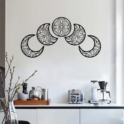 5Pcs Black Moon Decoration Wall Hanging 3D Moon Phase Spiritual Bedroom Wall Decor Nordic Bohemian Style Christmas Home Decor