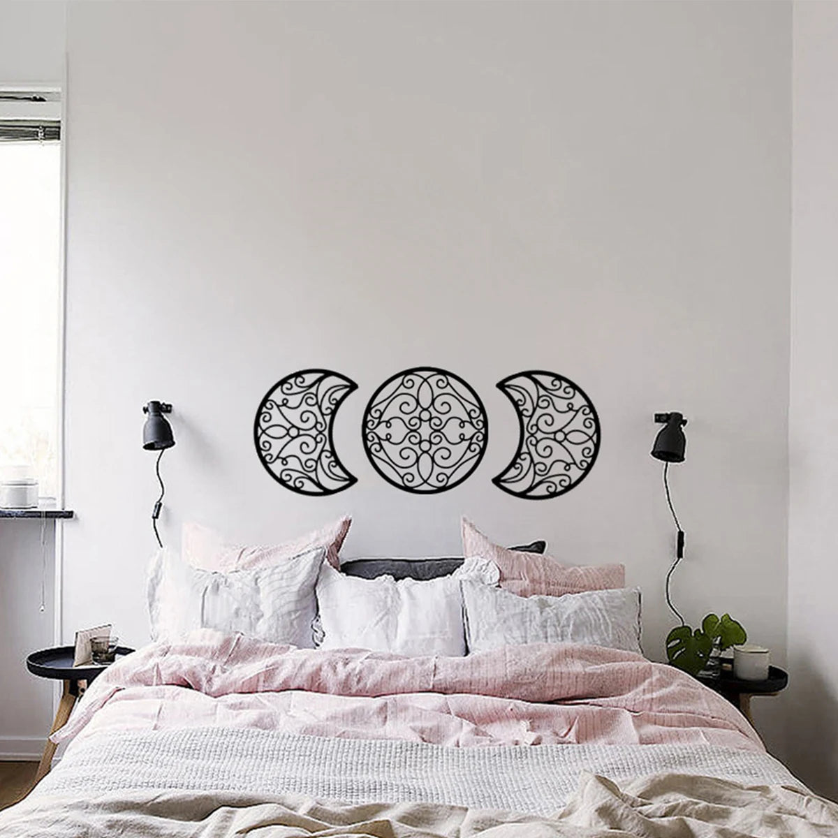 5Pcs Black Moon Decoration Wall Hanging 3D Moon Phase Spiritual Bedroom Wall Decor Nordic Bohemian Style Christmas Home Decor
