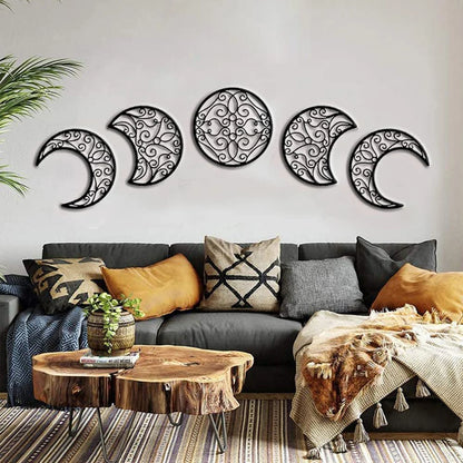 5Pcs Black Moon Decoration Wall Hanging 3D Moon Phase Spiritual Bedroom Wall Decor Nordic Bohemian Style Christmas Home Decor