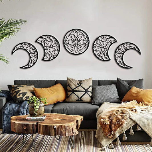 5Pcs Black Moon Decoration Wall Hanging 3D Moon Phase Spiritual Bedroom Wall Decor Nordic Bohemian Style Christmas Home Decor