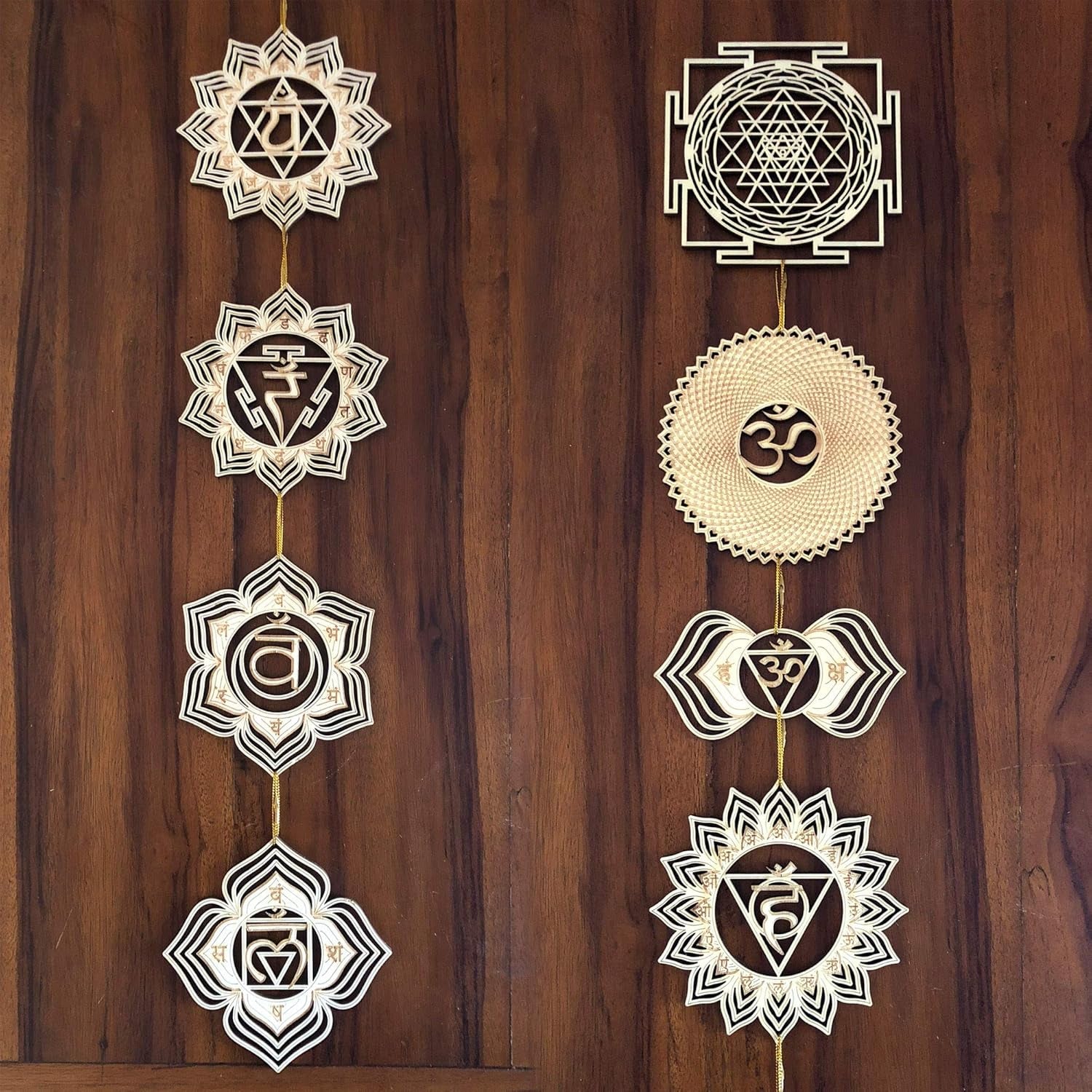 5.31" 7 Chakra Wooden Wall Art, Sacred Geometry Wall Hanging Decor, Yoga Wall Art, Laser Cut Artwork, Wall Sculpture Symbol, Gift, Car Hanger